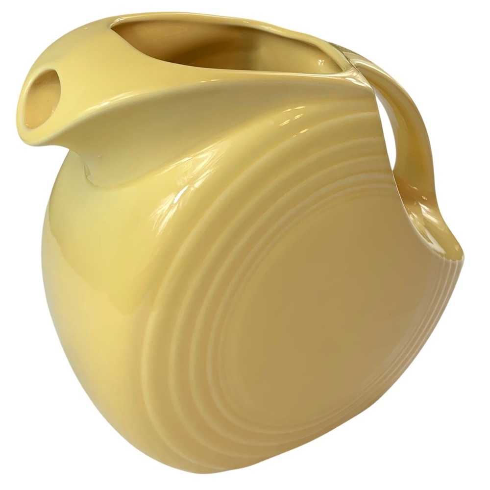 Fiesta Disc Pitcher Pale Yellow Ceramic Water Carafe Art Deco Style Made in USA
